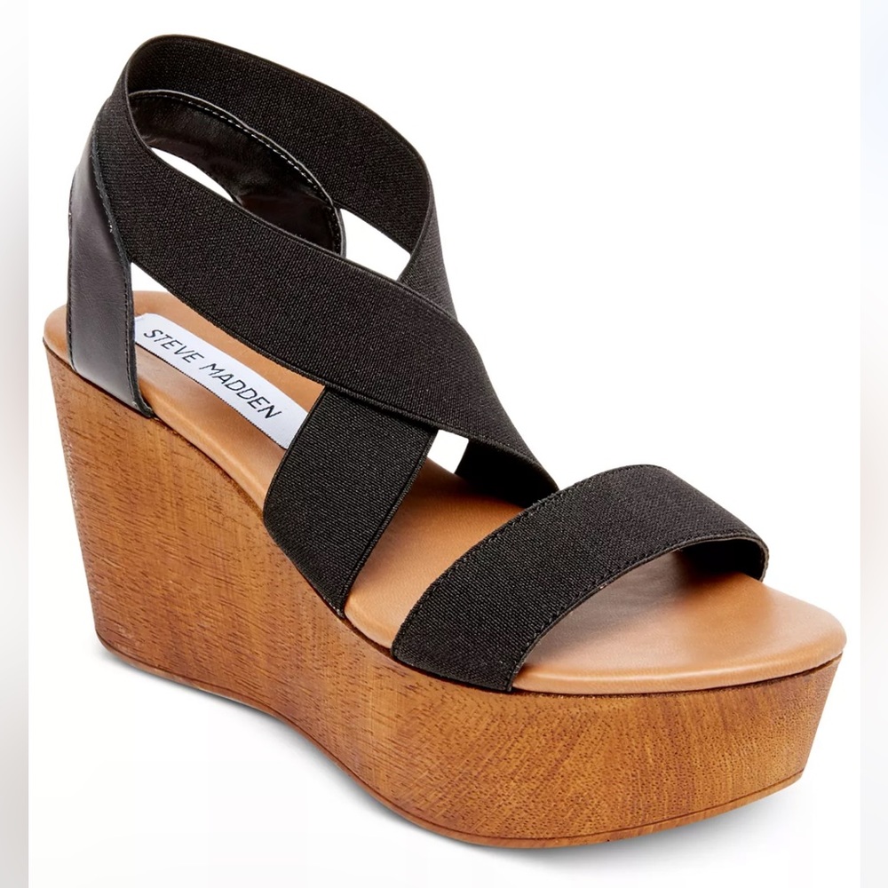 STEVE MADDEN BARBARA PLATFORM WOODEN WEDGES